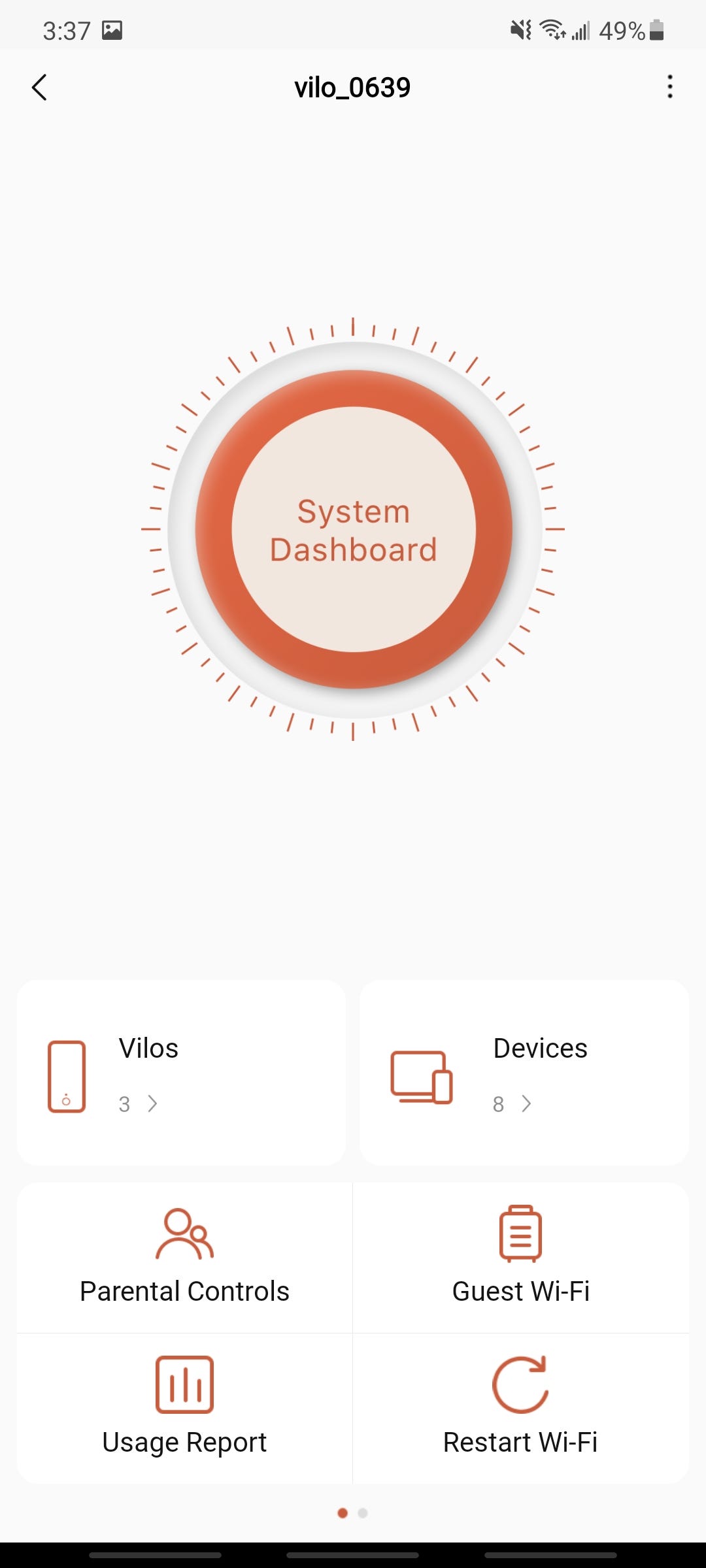 vilo living app startscherm systeemdashboard