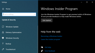 The Windows Insider Pro gram menu in Windows 10 Settings