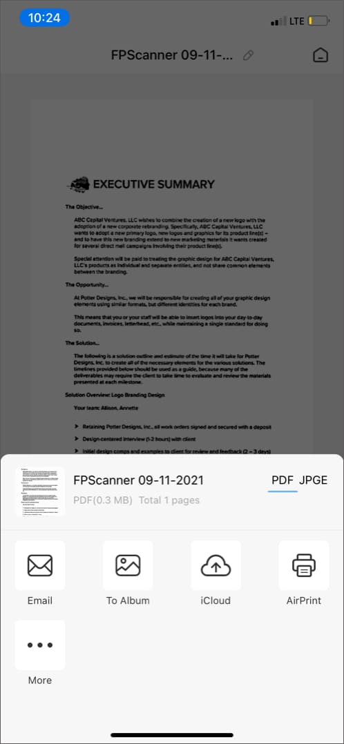 FP Scanner-app for iPhone og iPad: Skann et dokument til PDF på 