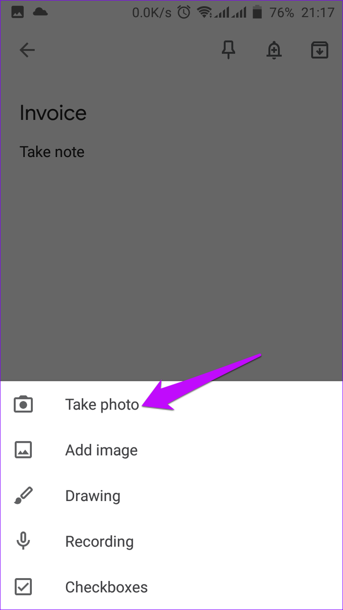 Zrób zdjęcie aplikacji Google Keep