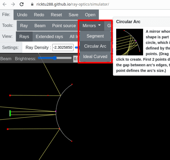 Ray Optics Simulation mirrors