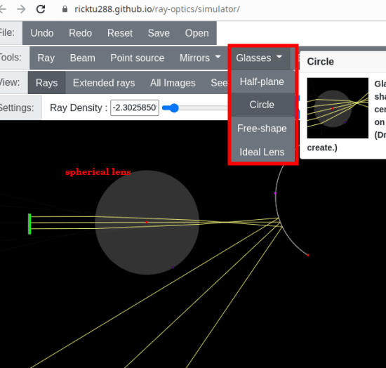 Ray Optics Simulation lens