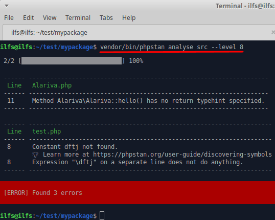 PHPStan pracuje w trybie rozszerzonym