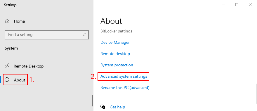 Windows shows how to access advanced system settings