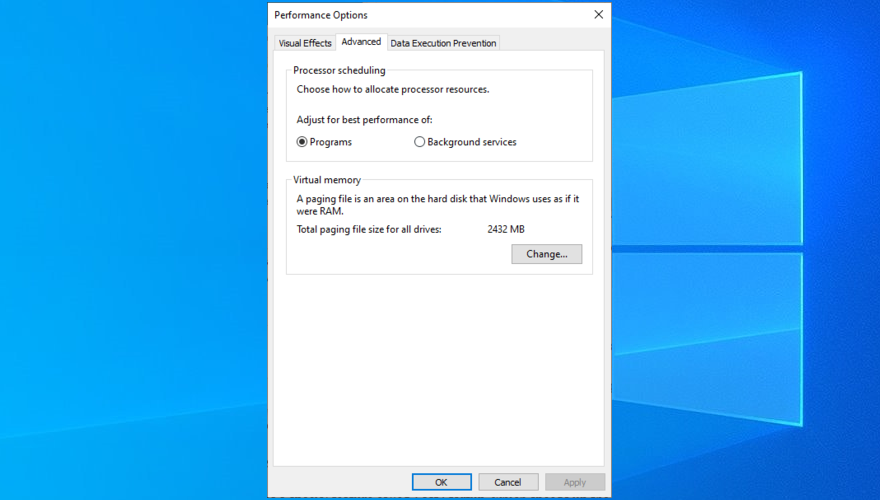 Windows shows how to change virtual memory settings