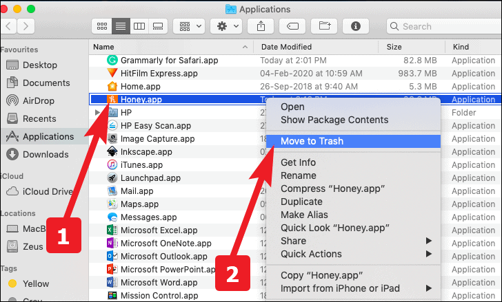 kliknij przenieś do kosza