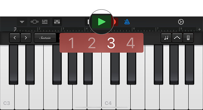 Stuknij w Zielony trójkąt w aplikacji GarageBand na iPhonie