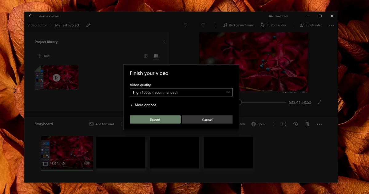 Eksport wideo z aplikacji Microsoft Photos zablokowany