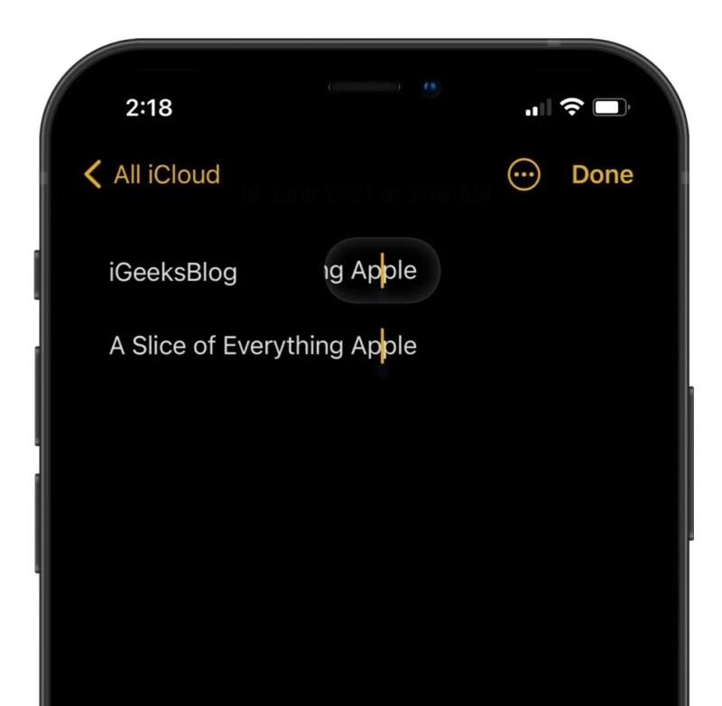 Powiększenie wybór tekstu na szkle z iOS 15