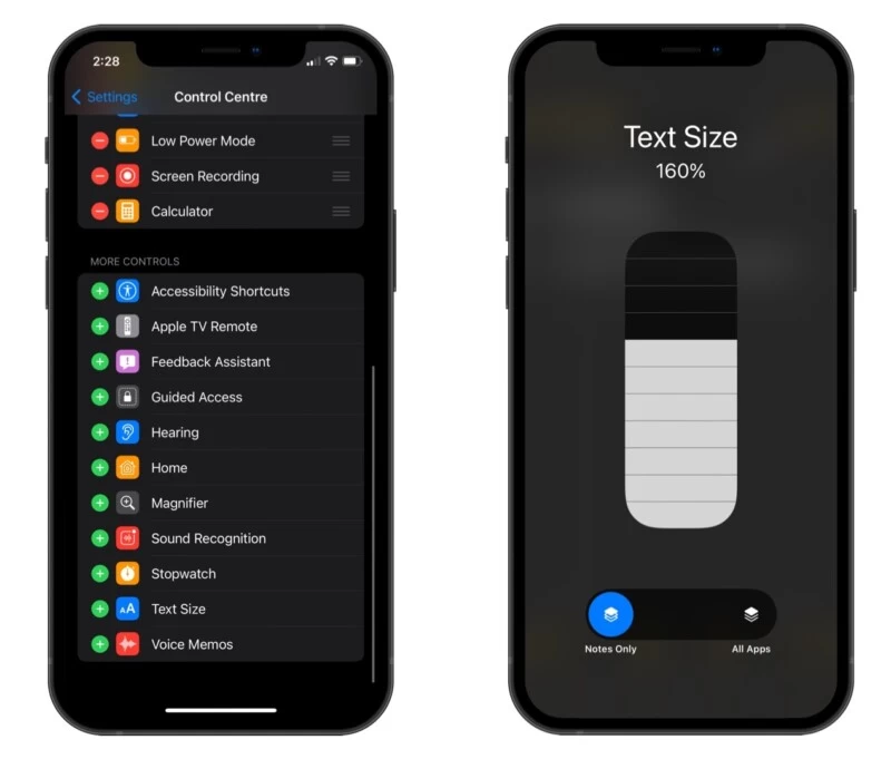 Niestandardowy rozmiar tekstu w iOS 15