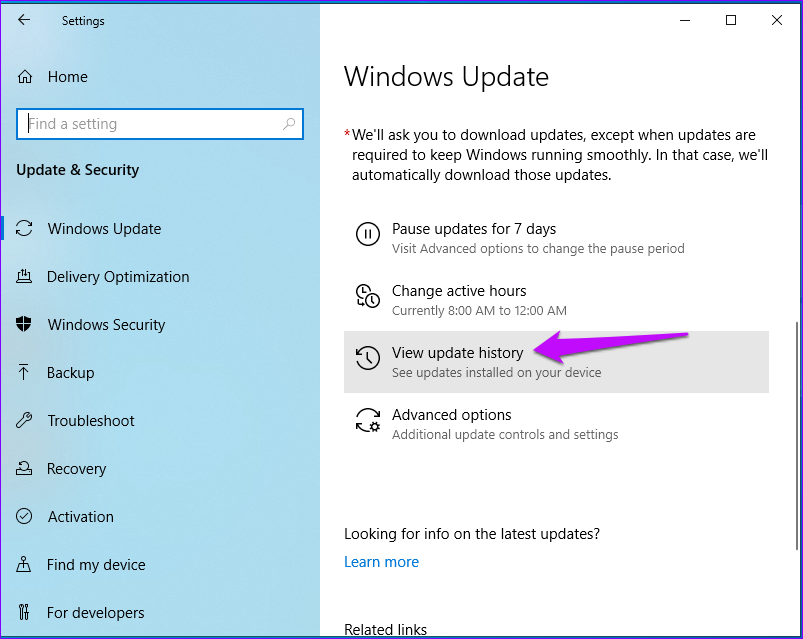 Wyświetl historię aktualizacji Aktualizacje systemu Windows