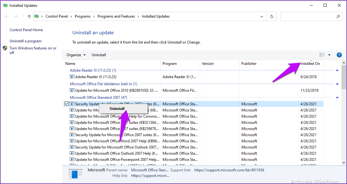 Odinstaluj ostatnie aktualizacje systemu Windows