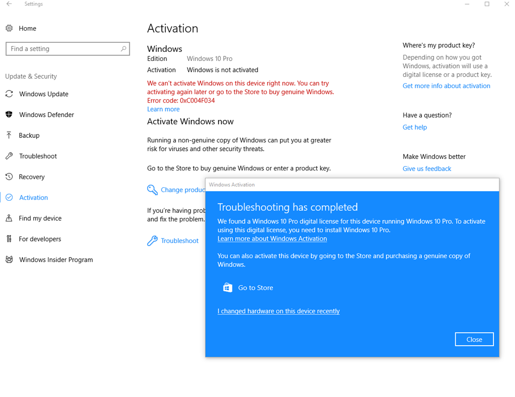 Błędy aktywacji systemu Windows 10