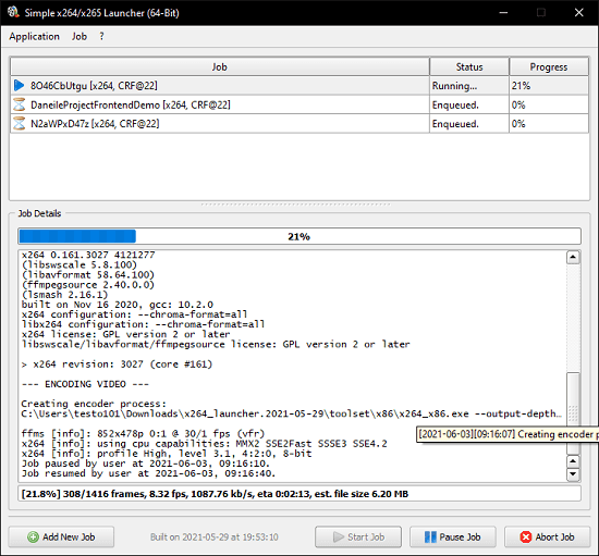 Prosty program uruchamiający x264 x265 w akcji