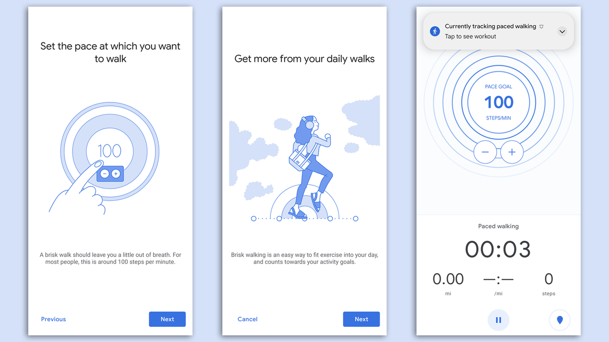 Szybki spacer w Google Fit.
