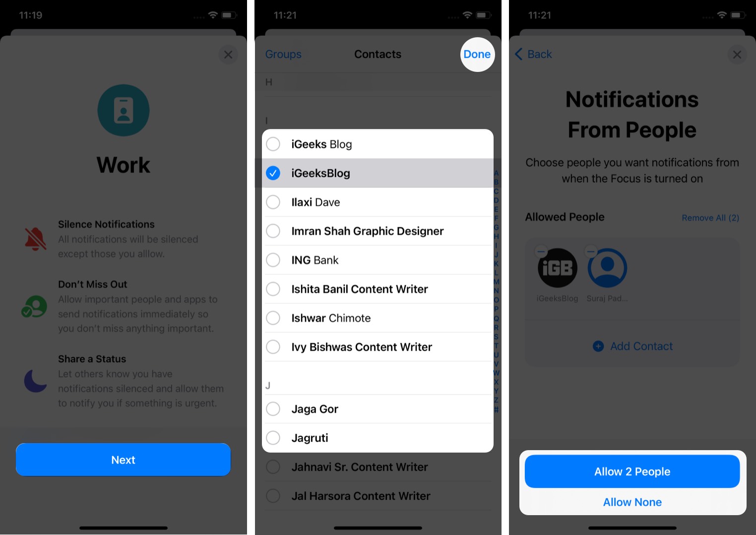 Dodaj kontakty, od których chcesz otrzymywać powiadomienia w trybie skupienia iOS 15