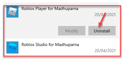 Aplikacje i funkcje Odinstaluj Roblox Player i Roblox Studio