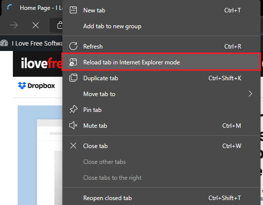przeładuj kartę w trybie zgodności z Internetem