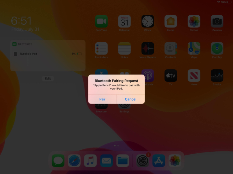 dotknij pary, aby ponownie połączyć Apple Pencil z iPadem