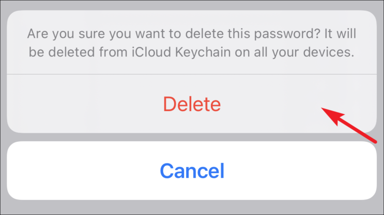 potwierdź usunięcie zapisanych haseł z pęku kluczy iCloud z iPhone'a