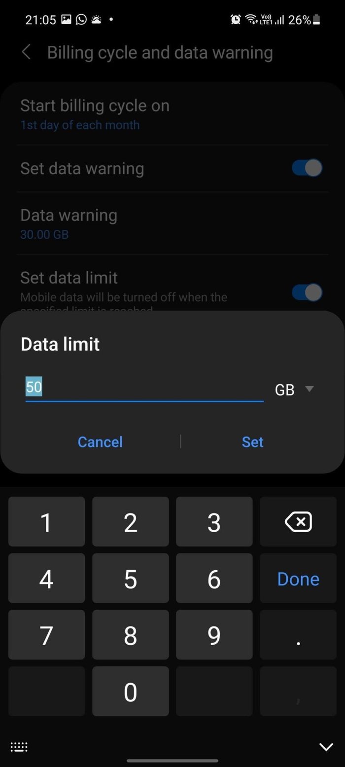 Ustaw limit danych