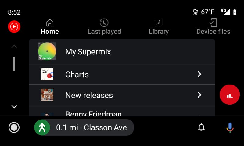 YouTube Music Android Auto Tabs
