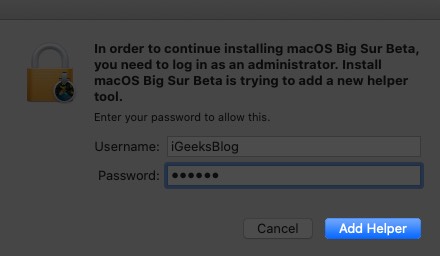 введите пароль Mac и нажмите