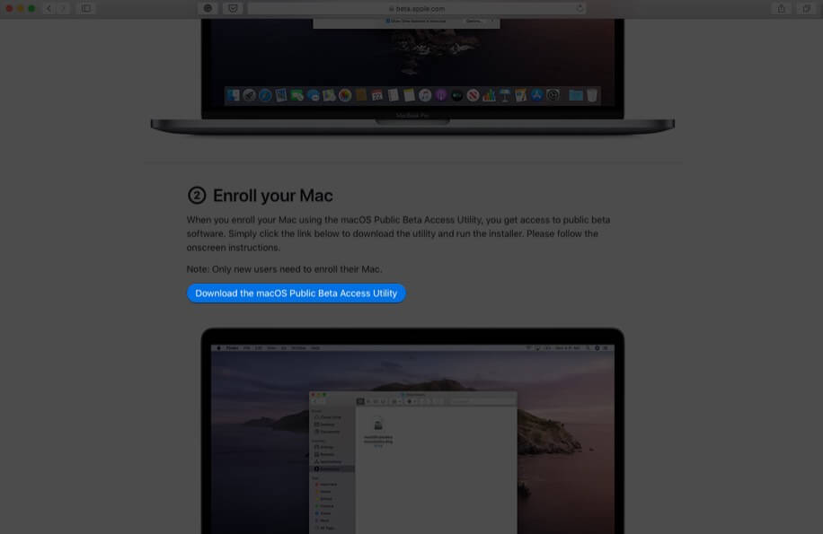 нажмите на загрузку общедоступной бета-версии утилиты macos на mac
