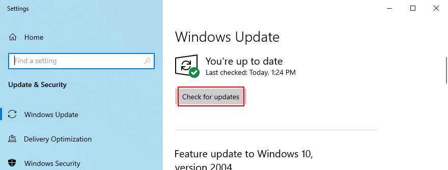 Windows 10 shows how to check for updates