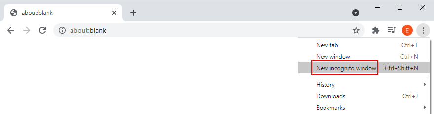 Google Chrome показывает, как открыть новое окно в режиме инкогнито