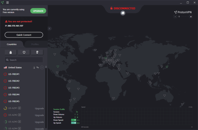 Протон Бесплатный основной интерфейс VPN