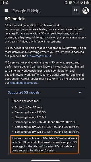 Google-Fi-5G-охват-not-available-for-iPhone-12