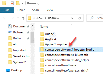 Приложение File Explorer Роуминг данных Выберите папку Silhouette Studio Удалить