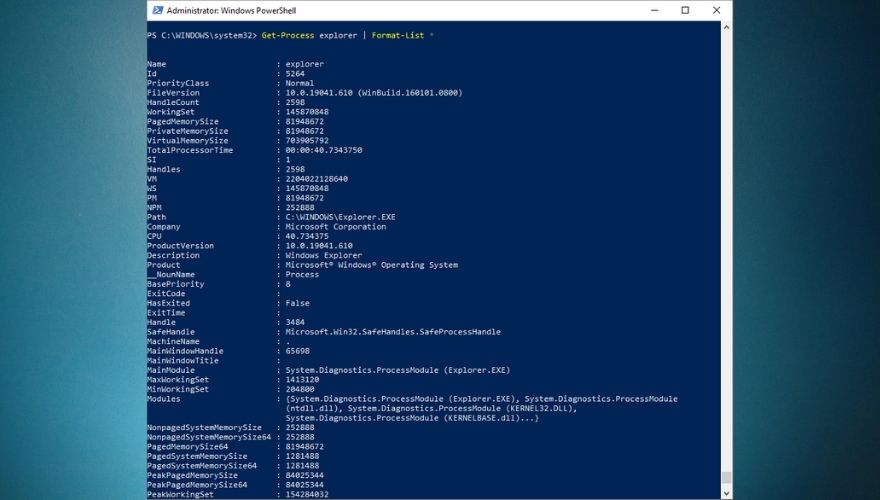 Formatted Get-Process command in PowerShell