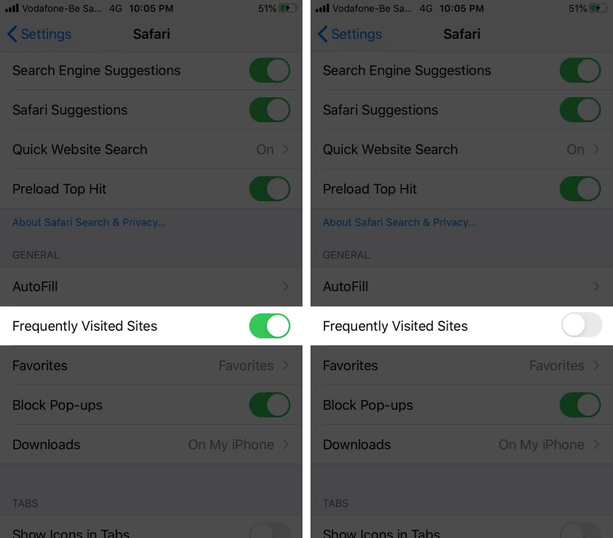 Disable Frequently Visited Sites in Safari on iPhone