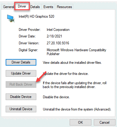 Properties Driver Tab Roll Back Driver Ok