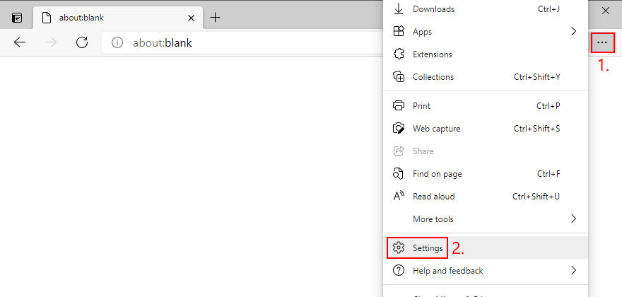 Microsoft Edge shows how to access the Settings menu