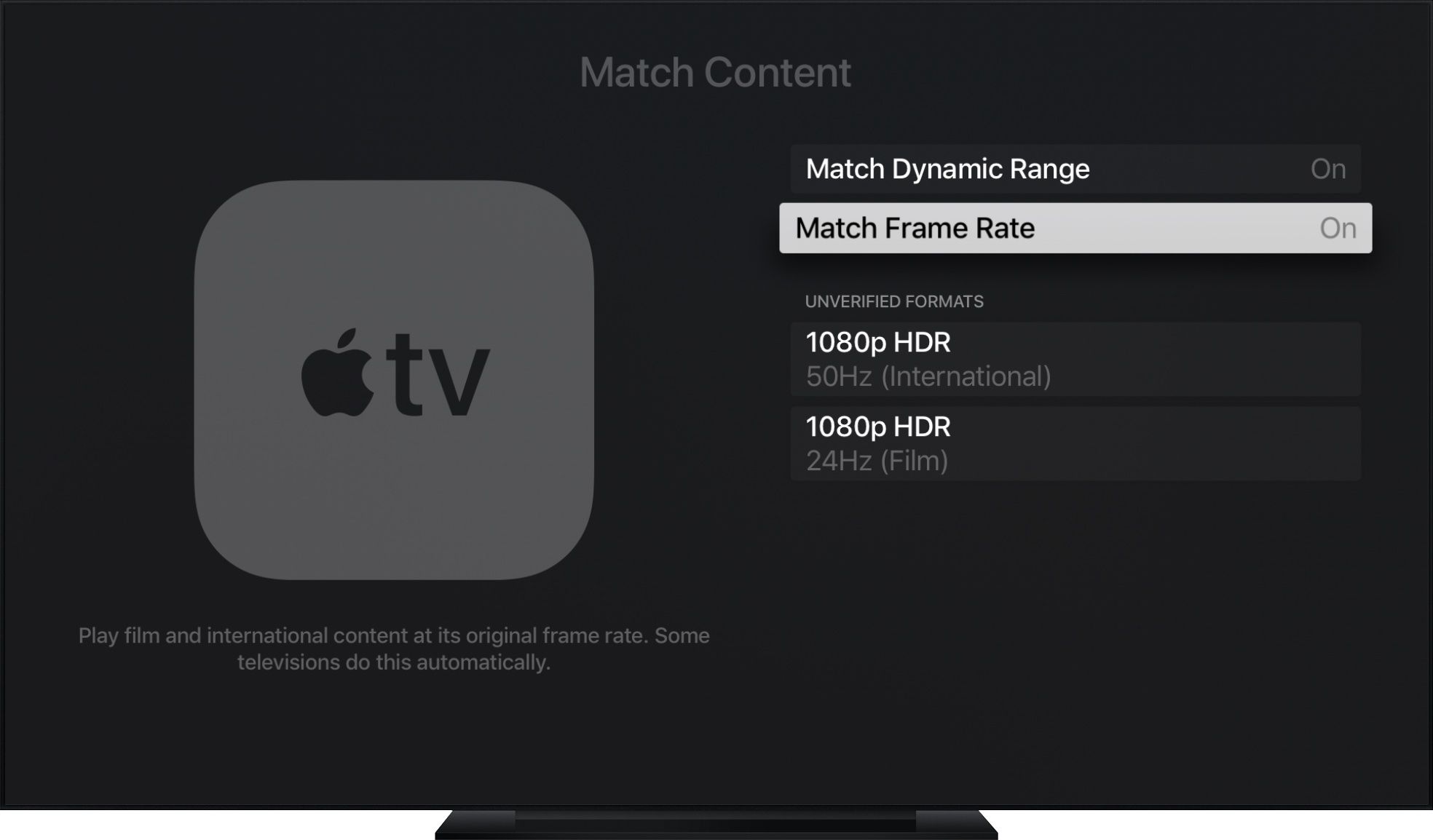Match rate. TVOS 11.3. Apple TV HDR режим. Настройки Apple TV последнее обновление фото. Андроид приставка с auto frame rate.