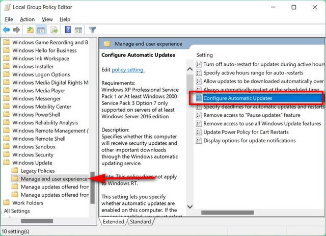 Automatic configuration. Windows update disable.