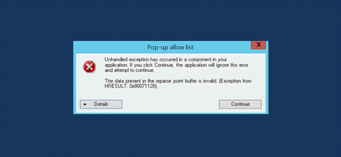 Ошибка необработанное исключение. Ошибка invalid partition. unhandled exception has occurred in your application. deleting extended attribute set due to the presence of reparse point in file что это.