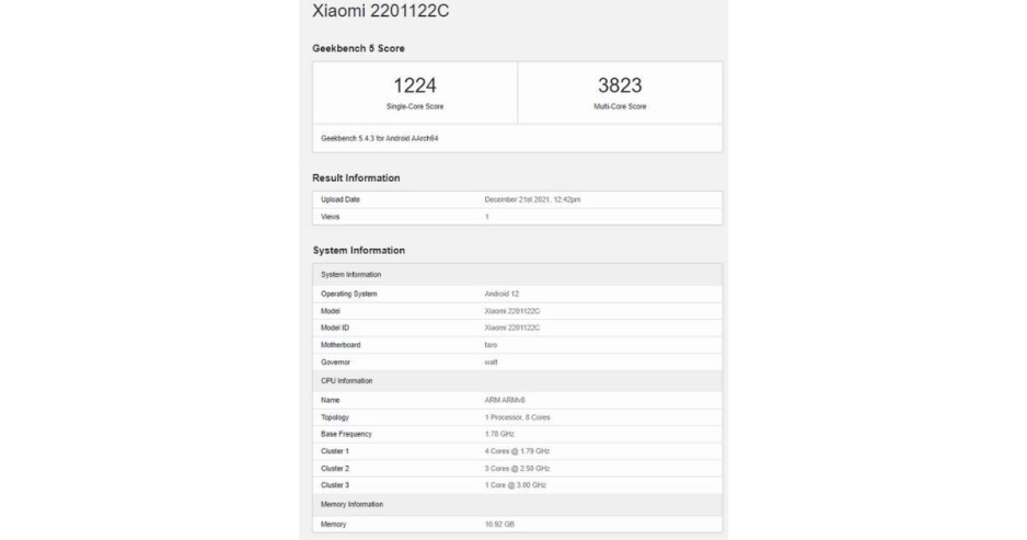 xiaomi 12 geekbench 5