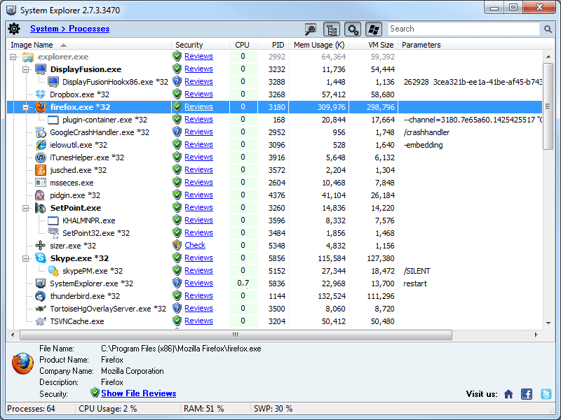 firefox (5) in task manager
