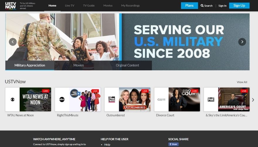 USTVNow website