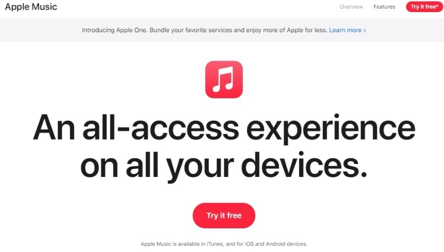 Apple Music intro page