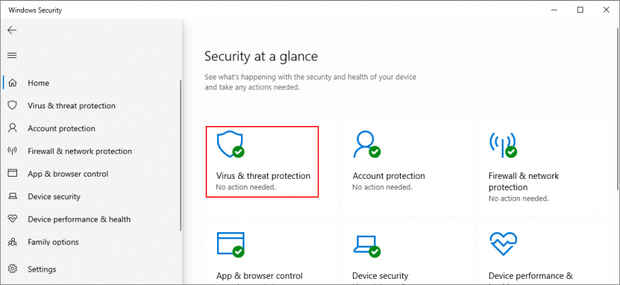 Windows 10 แสดงวิธีเลือก Virus and Threat Protection