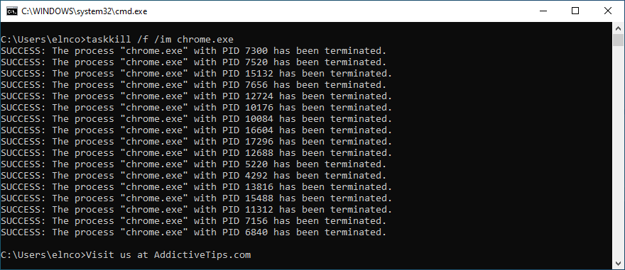 Command Prompt แสดงวิธีฆ่างาน