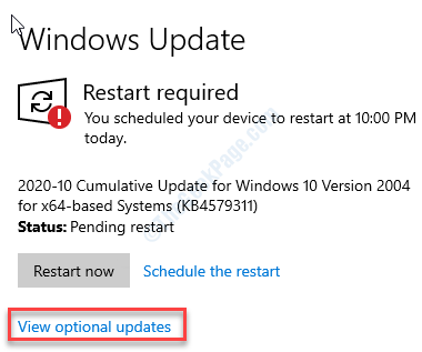 View Optional Update Restart Now