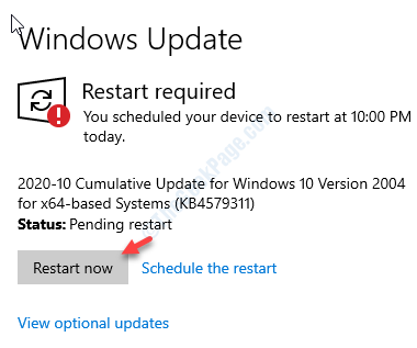 View Optional Update Restart Now