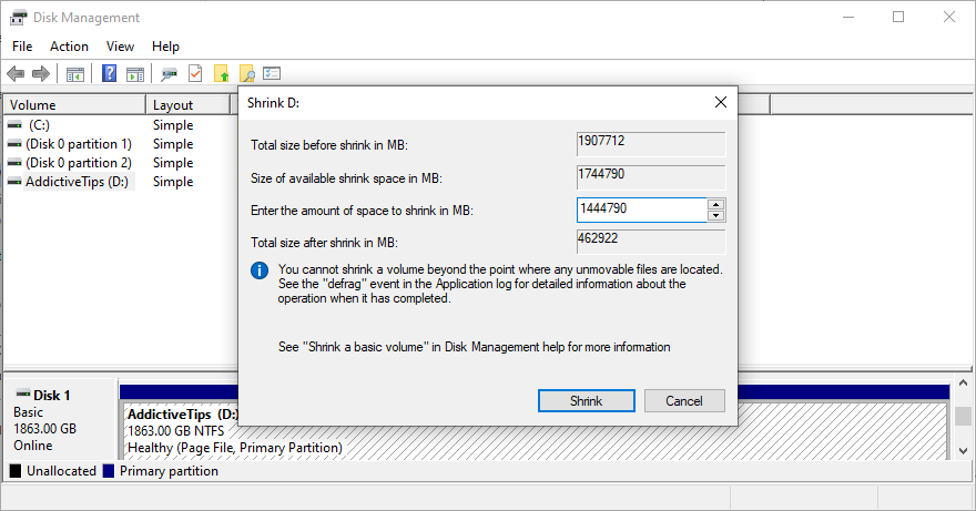 Windows แสดงวิธีตั้งค่าขนาดย่อใน Disk Management