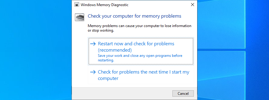 Reboot your PC to run Windows Memory Diagnostic